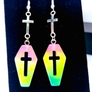 Creepy Cute Rainbow Pastel Goth Casket Earrings